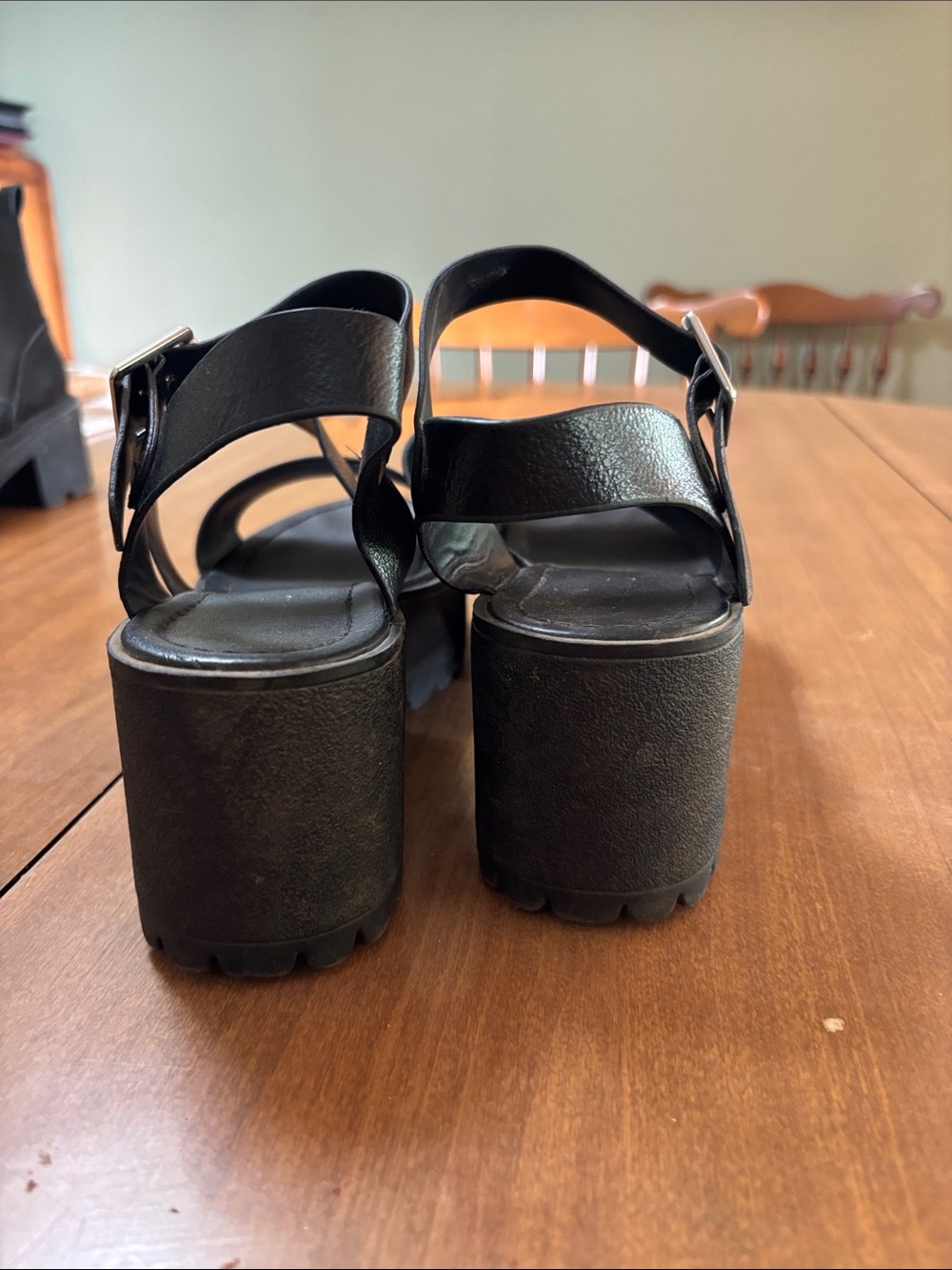 Soda Black Chunky Platform Strappy Sandals with Buckle - Picture 4 of 4